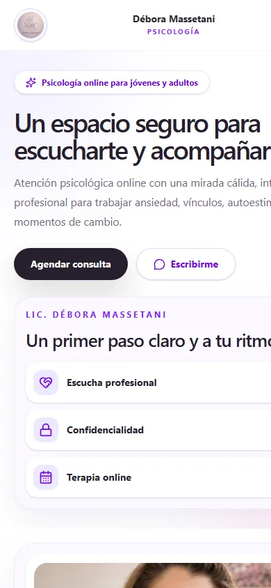 Presentación y servicios de Débora Massetani en mobile